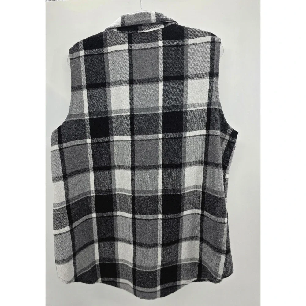 Women Sz 3X Plaid Vests Black & Brown Plaid Button Up‎ Flannel Bundle Layering